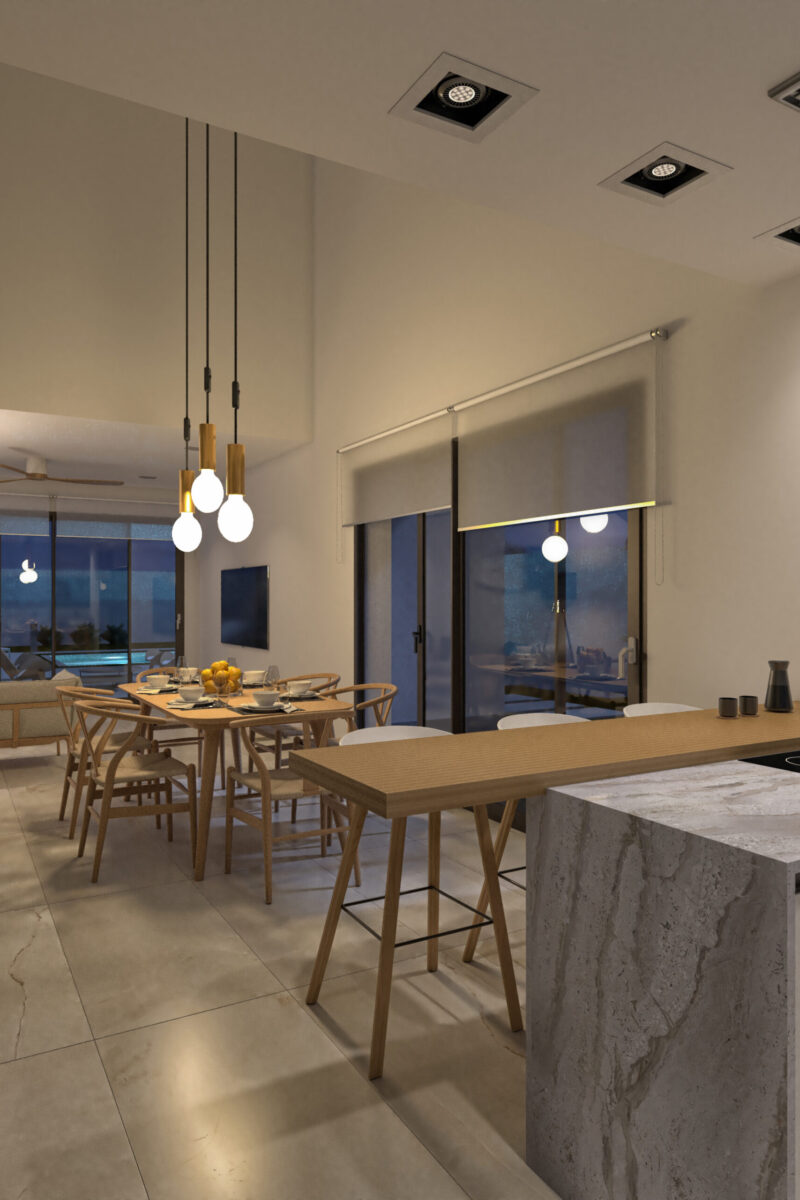 interior cocina noche cocina casa junto al mar de noche
