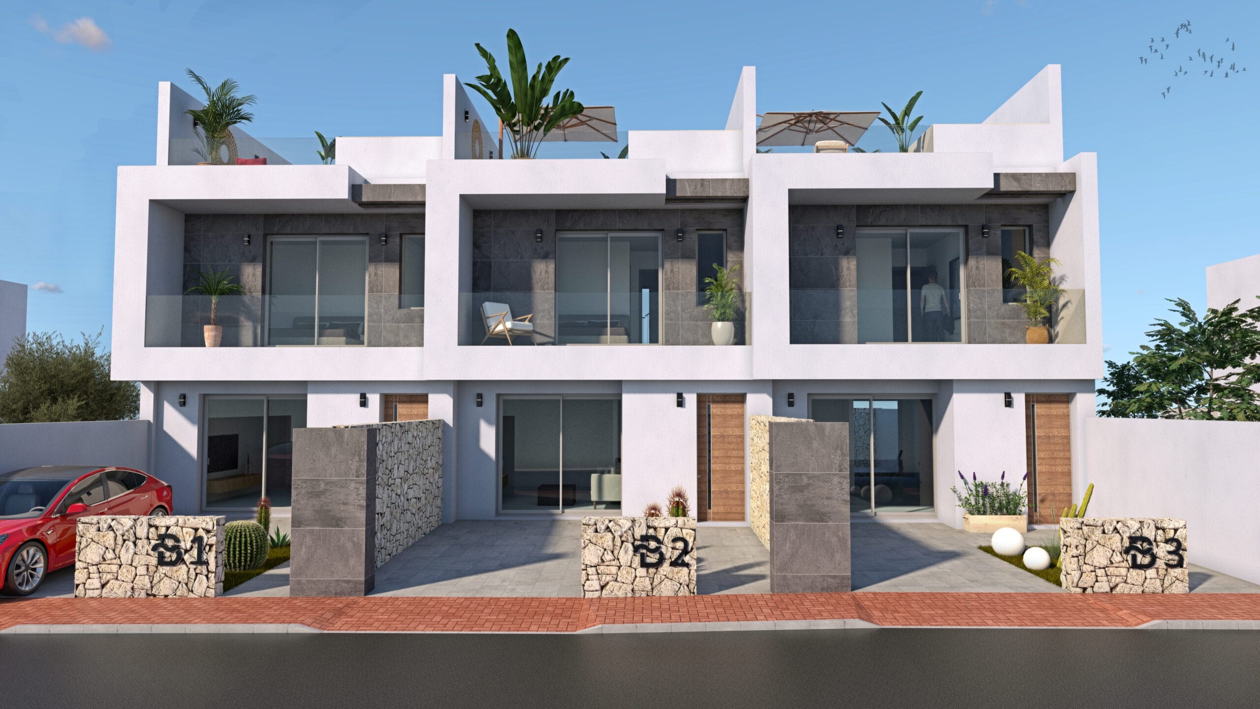 frontal de las viviendas adosadas en la costa - residencial bella salina