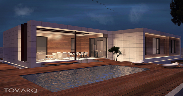 arquitectos en murcia 3D nocturno de vivienda unifamiliar en La Alberca, Murcia